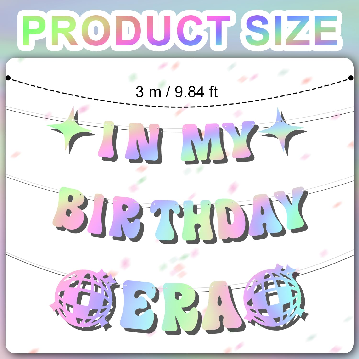 Party Banner, Holographic Color in My Birthday Era Backdrop Pre-Strung Birthday Era Decorations Banner for Friends Party Birthday Party image number 3