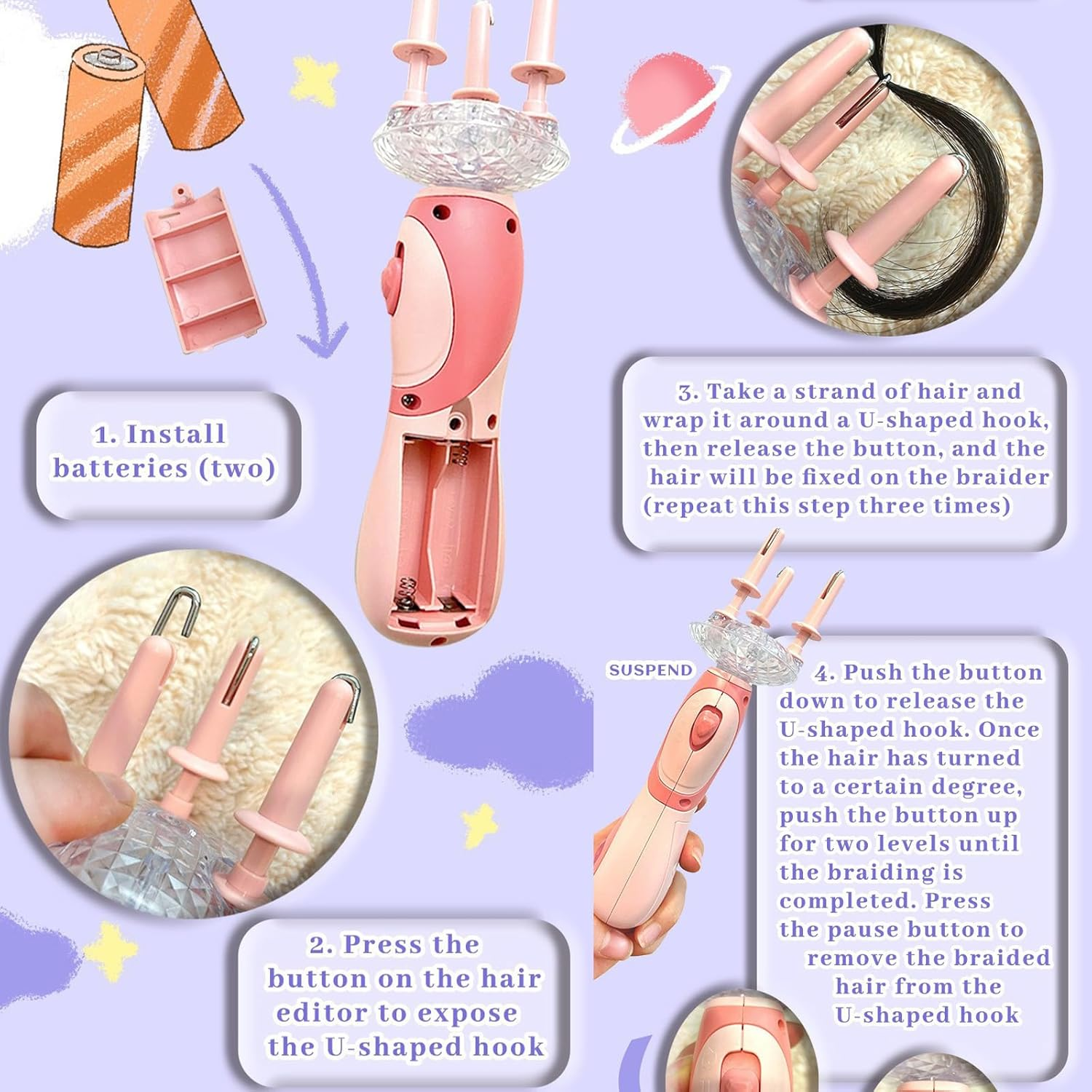 Hair Braiding Machine, Children'S Hair Braiding, Automatic Hair Braider, Girls Hair Styling Tool with 2 Hair Clips, 6 Hair Braiders, DIY Girls Hair Styling Tool, for Girls from 3 Years