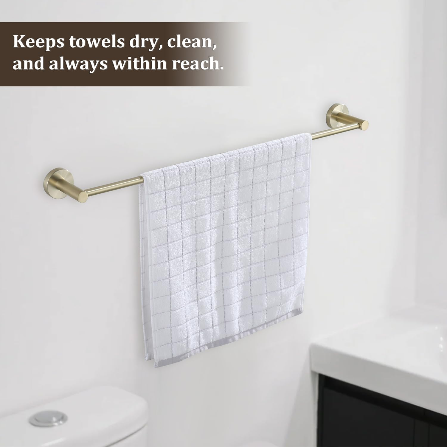 Decaura 600Mm Single Towel Rail, Towel Rack Wall Mounted, Stainless Steel Hand Towel Holder for Bathroom and Kitchen, Drill-Free or Screw-In Installation Gold image number 5