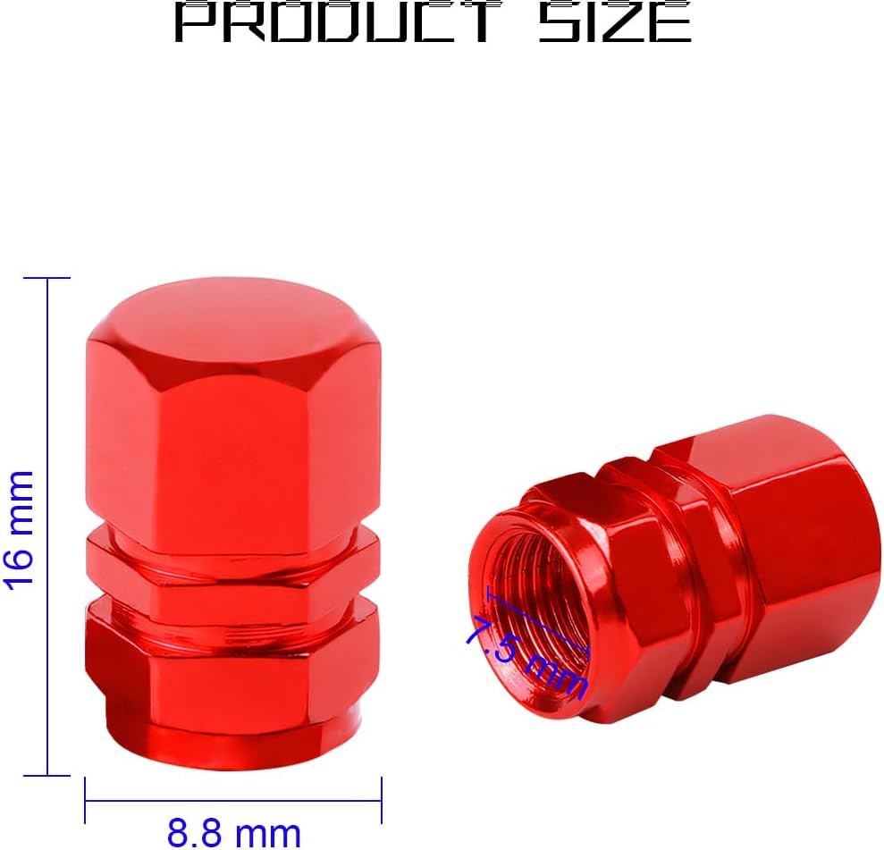 JNNJ 12 Pieces Valve Caps, Car Valve, Metal Caps, Air Cap Cover, Tyre Valve Caps, Aluminium Alloy Air Caps Cover, Metal Car Wheel Tyre Valve Stem Caps, Cars, Suvs (Red) image number 3