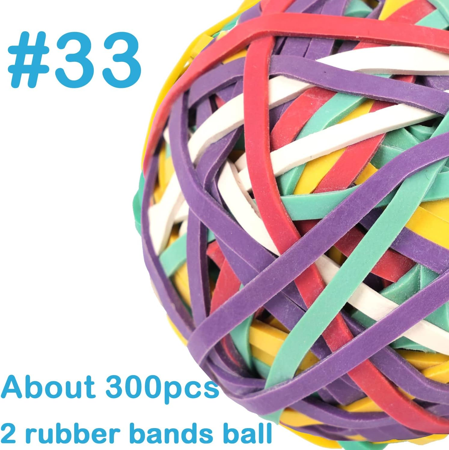 Rubber Band 2 Pack Ball #33 Mixed Color about 300Pcs Rubber Bands for Office School Home,Strong Elastic Band Loop image number 2