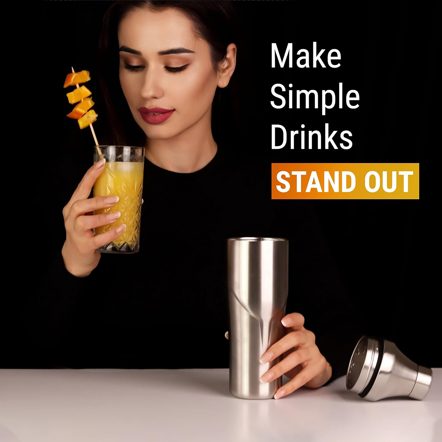 Lexenic 24Oz Vacuum Insulated Hybrid Cocktail Shaker - Premium 18/8 Stainless Steel - Martini Shaker Set - Drink Shaker with Strainer- Cocktail Shaker Set for Home Bar,Travel,Gift - Type E image number 2
