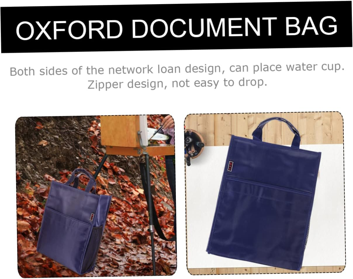 FUNNETOYU Oxford Document Organizer File Pouch Handle, Large Capacity Three-Layer File Bag, Dark Blue Student School Tutorial Carrying Tote