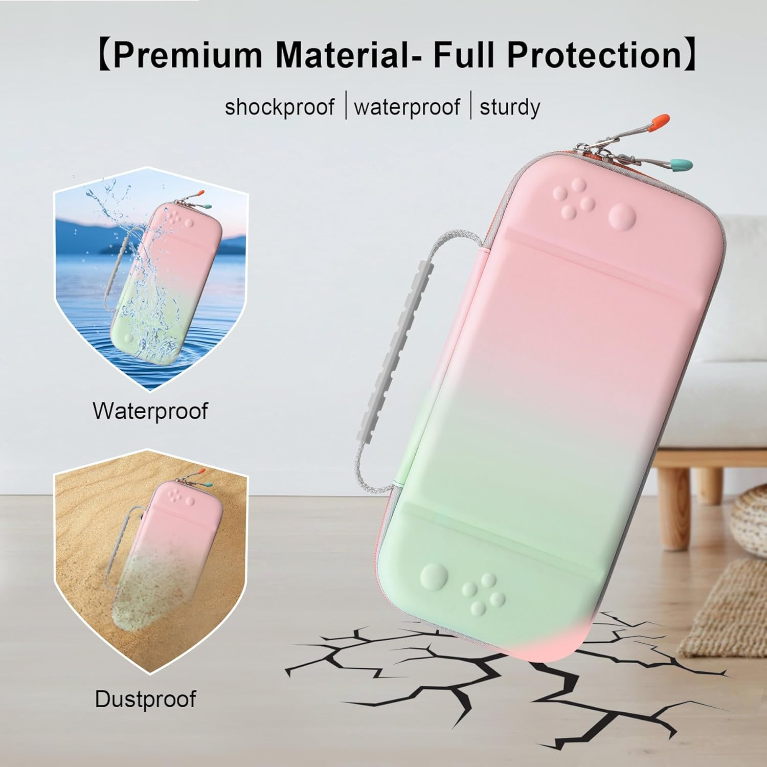 Elonbo Carrying Case for Nintendo Switch 2 (2025), Switch 2 Games Controller Grip Hard Travel Bag, Game Player Organizer Holder, Mesh Pocket Fits Joy-Con Cables Games Cartridges, Pink-Green image number 1