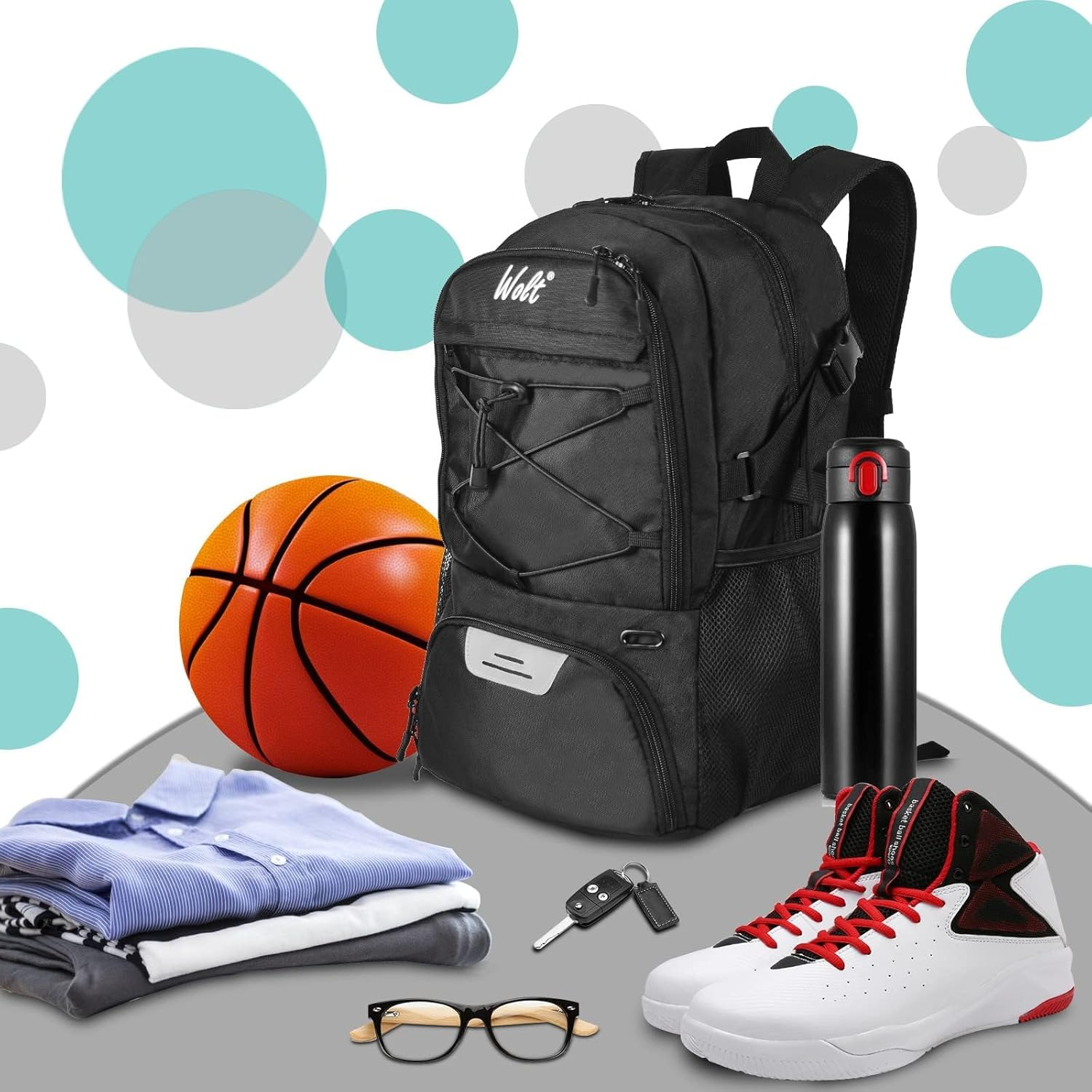 Basketball Backpack Large Sports Bag with Separate Ball Holder & Shoes Compartment, Best for Basketball, Soccer, Volleyball, Swim, Gym, Travel image number 1