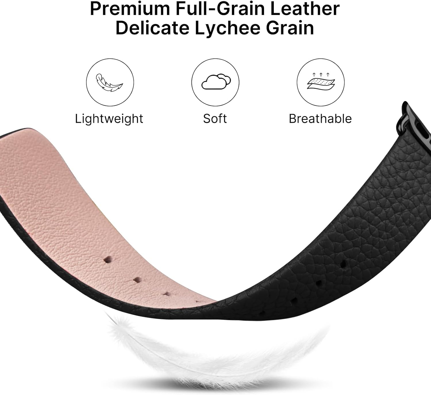 Fullmosa Compatible for Apple Watch Band 49Mm 46Mm 45Mm 44Mm 42Mm,Lychee-Textured Premium Real Leather Apple Watch Strap for Iwatch Ultra Se&Series 11 10 9 8 7 6 5 4 3 2 1, Black image number 7
