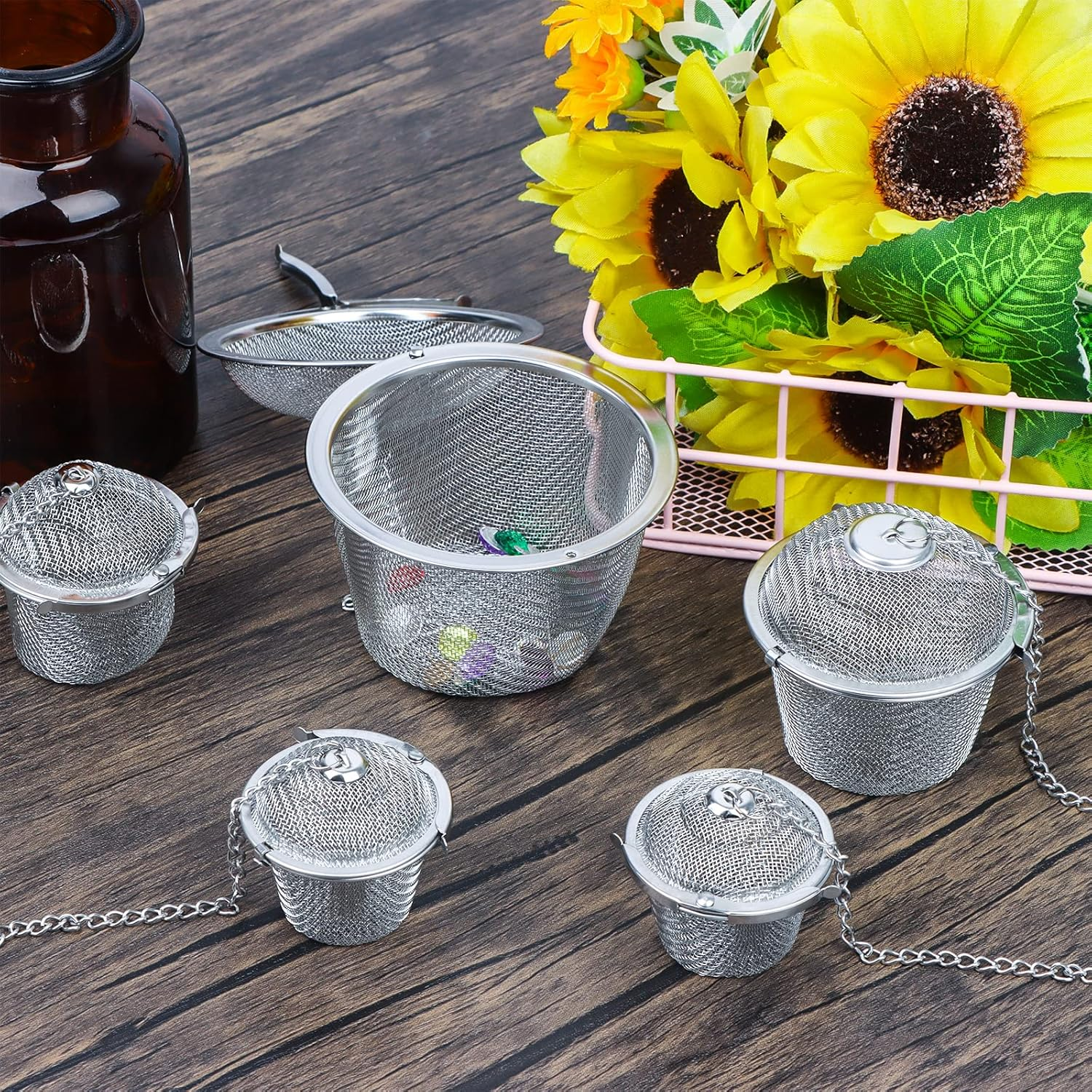 5 PCS Ultrasonic Cleaner Baskets Ultrasonic Parts Cleaner Ultrasonic Steam Cleaner Holding Baskets Tea Leaking Tea Ball Mesh Tea Infuser for Parts Holding Cleaning Ball Ultrasonic Parts Cleaner image number 5