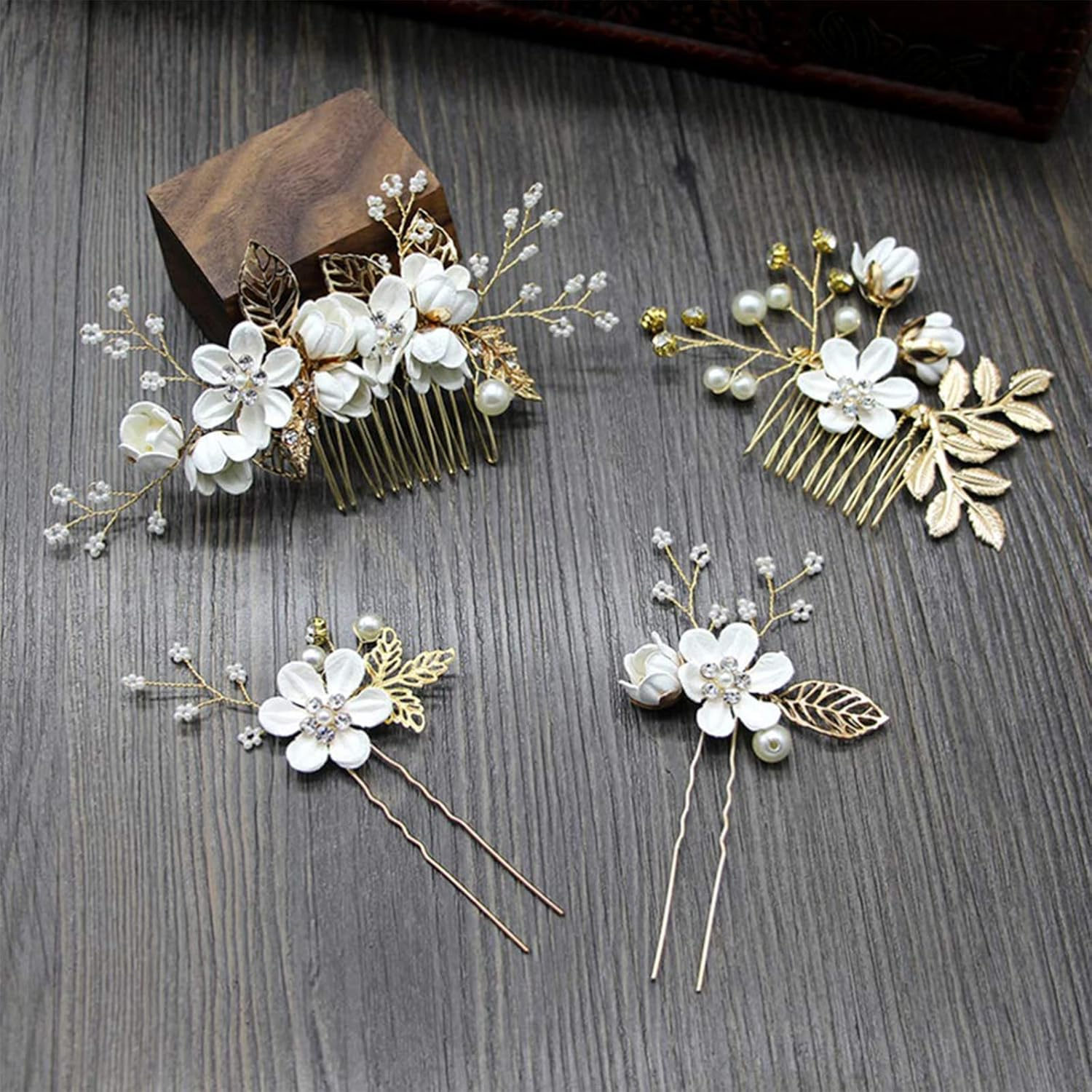 4 Pieces Durable Hair Comb Wedding Bridesmaids Wedding Hair Accessories Hair Comb for Bridal Accessories for Bridesmaids or Flower Girls, Simple and Generous (White) image number 5