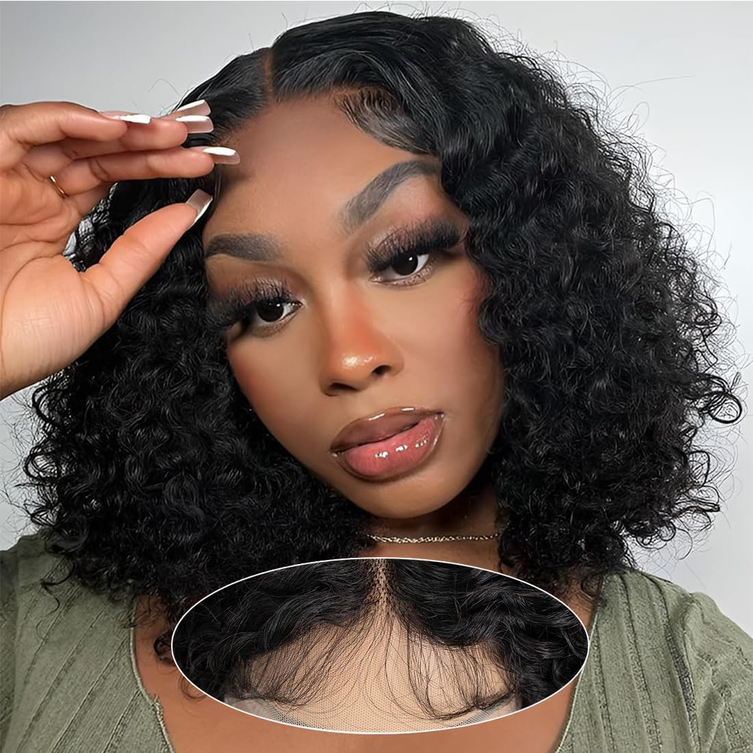Short Kinky Curly Lace Front Wig, 8 Inch Bob Deep Curly, 13 X 4 X 1 HD Lace Front Wig for Women, Brazilian Virgin Human Hair Wigs with Fringe, Natural Looking
