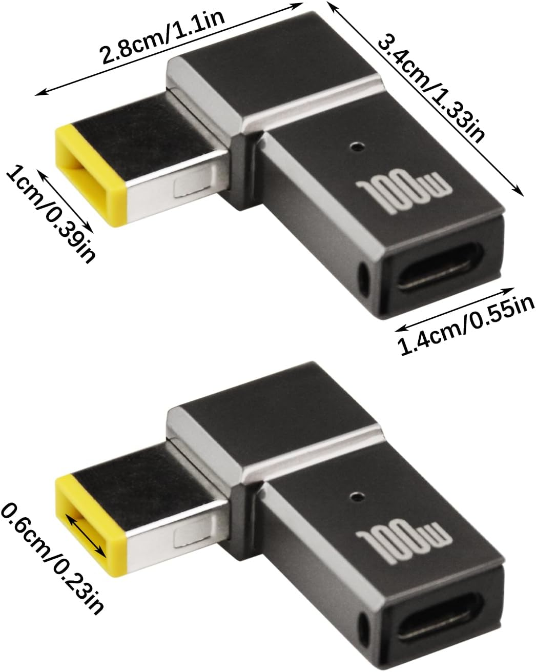 USB C to Slim Tip Adapter, 2Pcs 100W 5A Laptop Charging Cable Adapter with USB C Female Input to Slim Tip Rectangle Zinc Alloy PD Charge Converter for Laptops image number 2