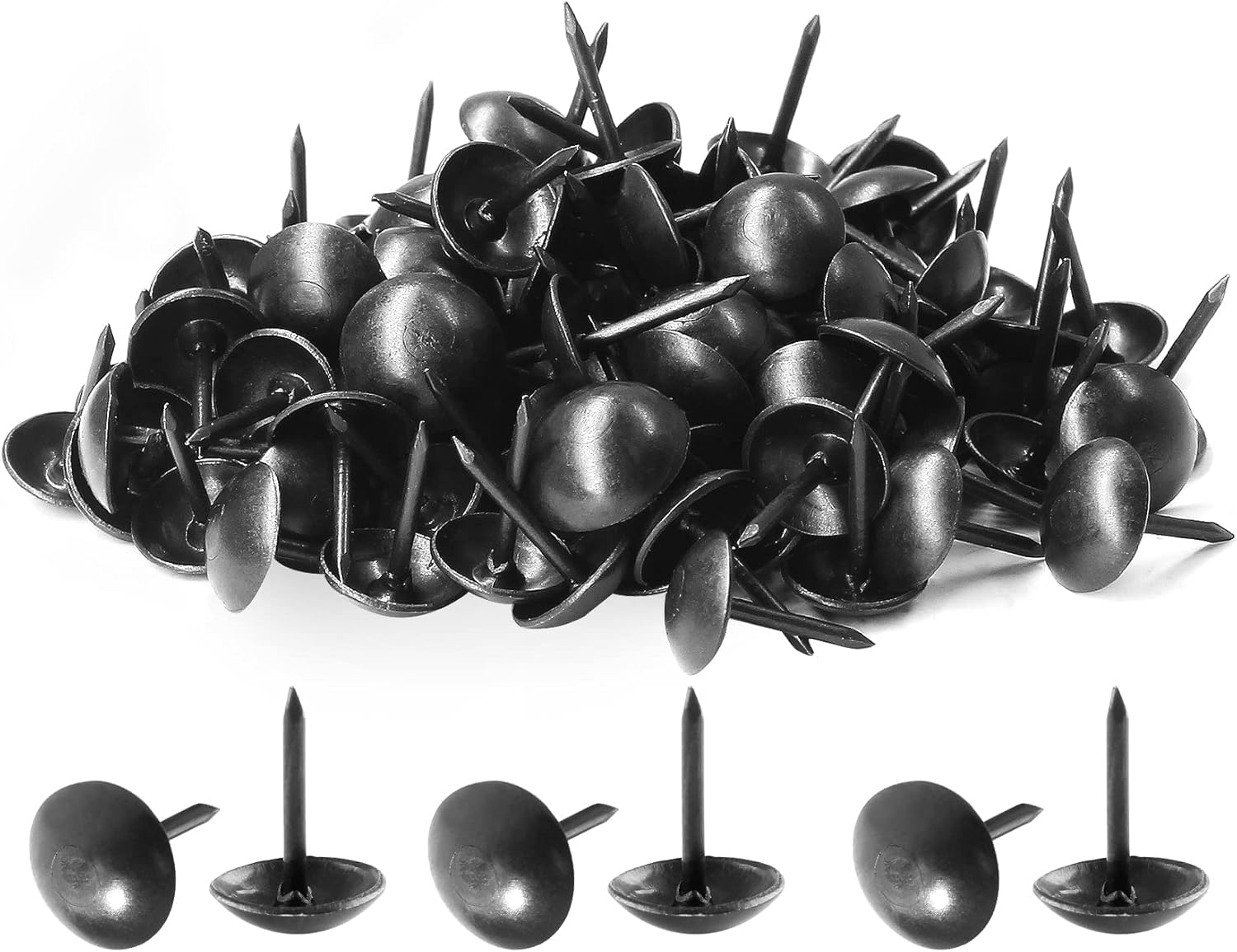 Piutouyar 200 Pcs Black Upholstery Tacks Antique Metal Thumb Tacks round Head Upholstery Pins for Upholstered Furniture Cork Board DIY Projects or Home Decor 9 X 13Mm image number 2