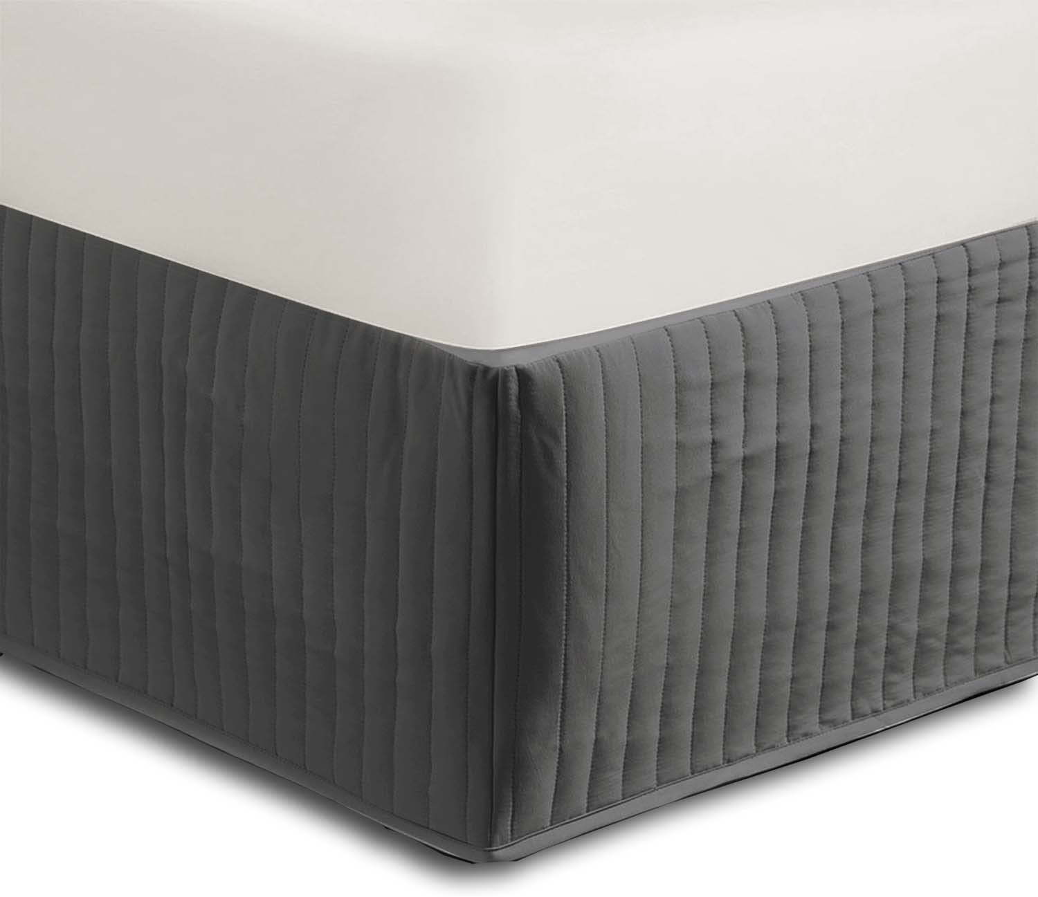 Luxton Quilted Bed Valance, Grey Color, Stretchable Fully Fitted Bed Skirt (Queen Size, Grey)