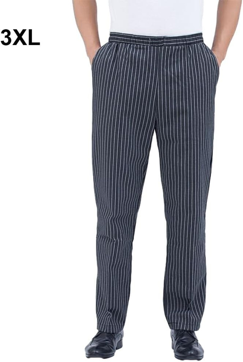 Hotel Kitchen Elastic Waist Chef Pants Breathable and Durable Work Uniform Striped Polyester Striped Baker Trousers image number 4