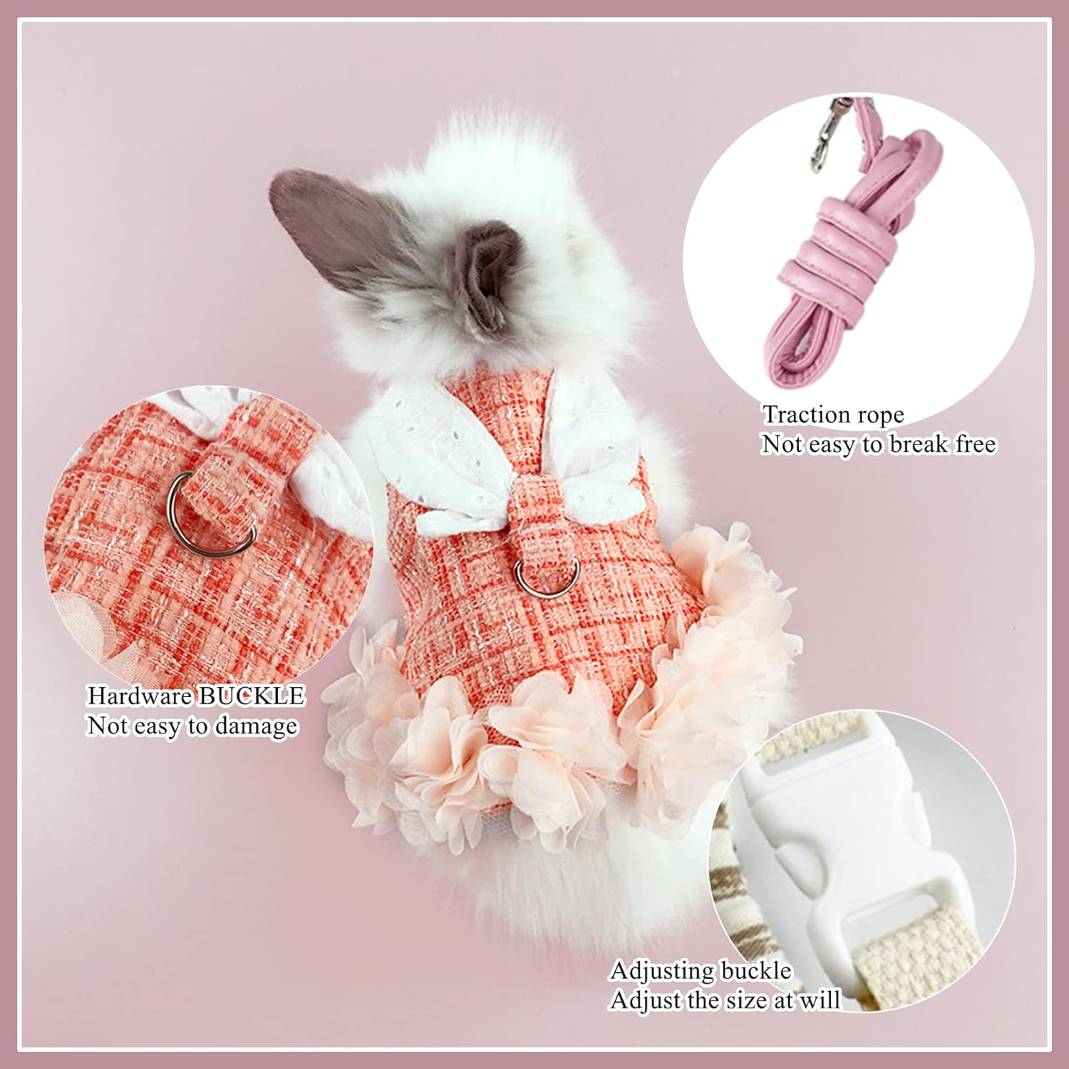 Bunny Harness and Leash,Adjustable Soft Guinea Pig Clothes Pet Rabbit Ferret Harness Costumes for Small Animals Dress image number 7