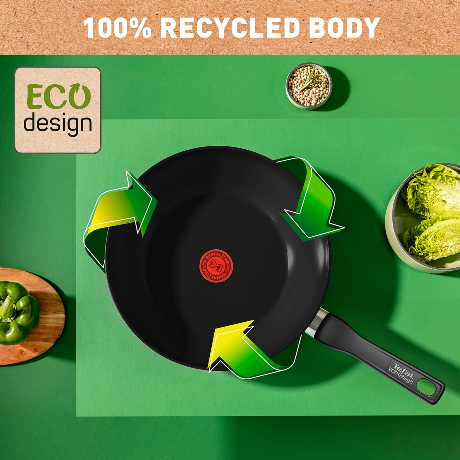 Tefal, Renew Black Induction Ceramic Wok, 28Cm, C4321923, Fixed Handle Aluminium, Inoceram Technology for Non-Stick Ceramic Coating, Thermo Signal Technology, Eco Designed, Suitable for All Cooktops image number 6