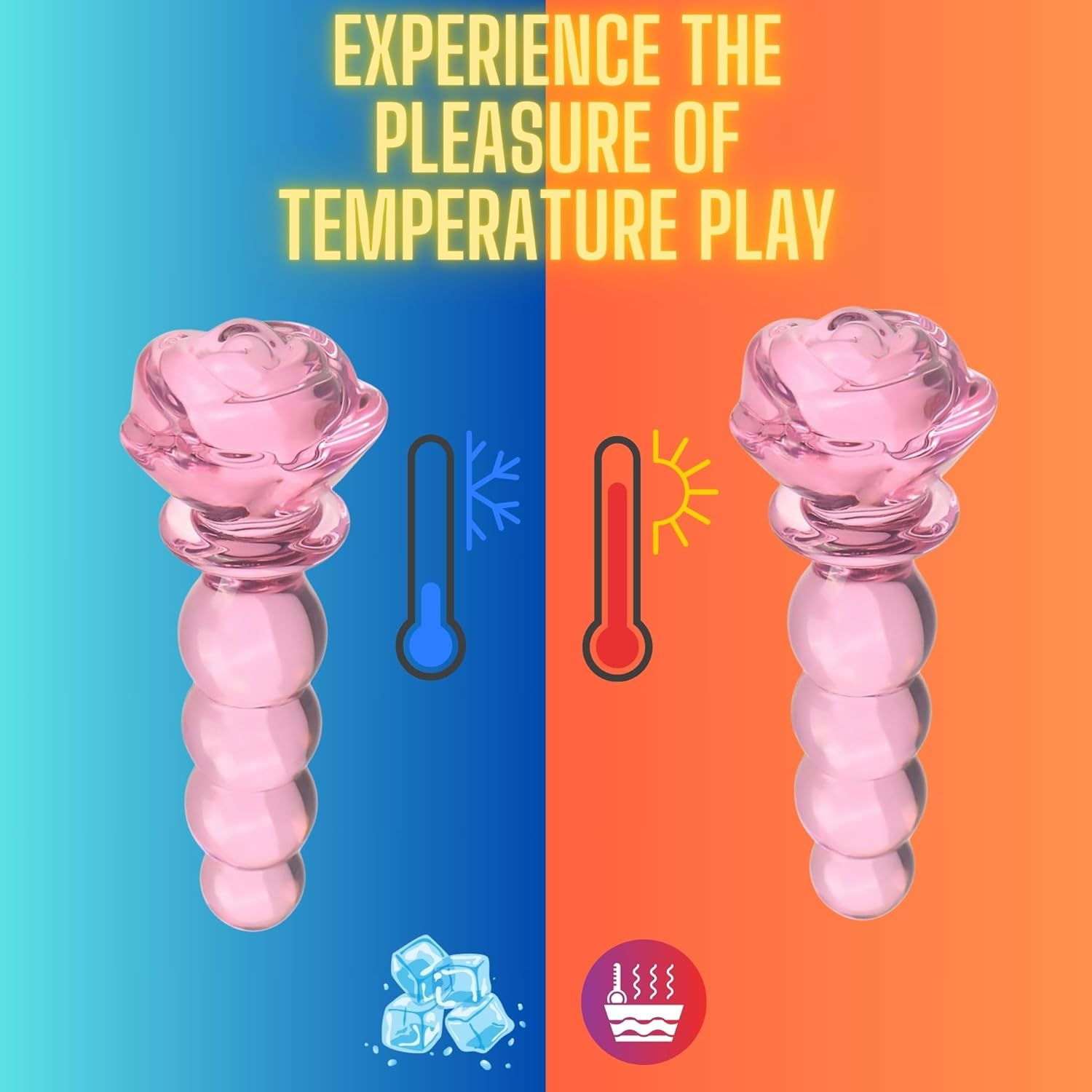 Ozfuns Glass Anal Beads Butt Plug Prostate Massager, Rose round Base and 4 Gradual Beads Fetish Bum Plug Anal Dilator Masturbation Sex Toy for Women Men