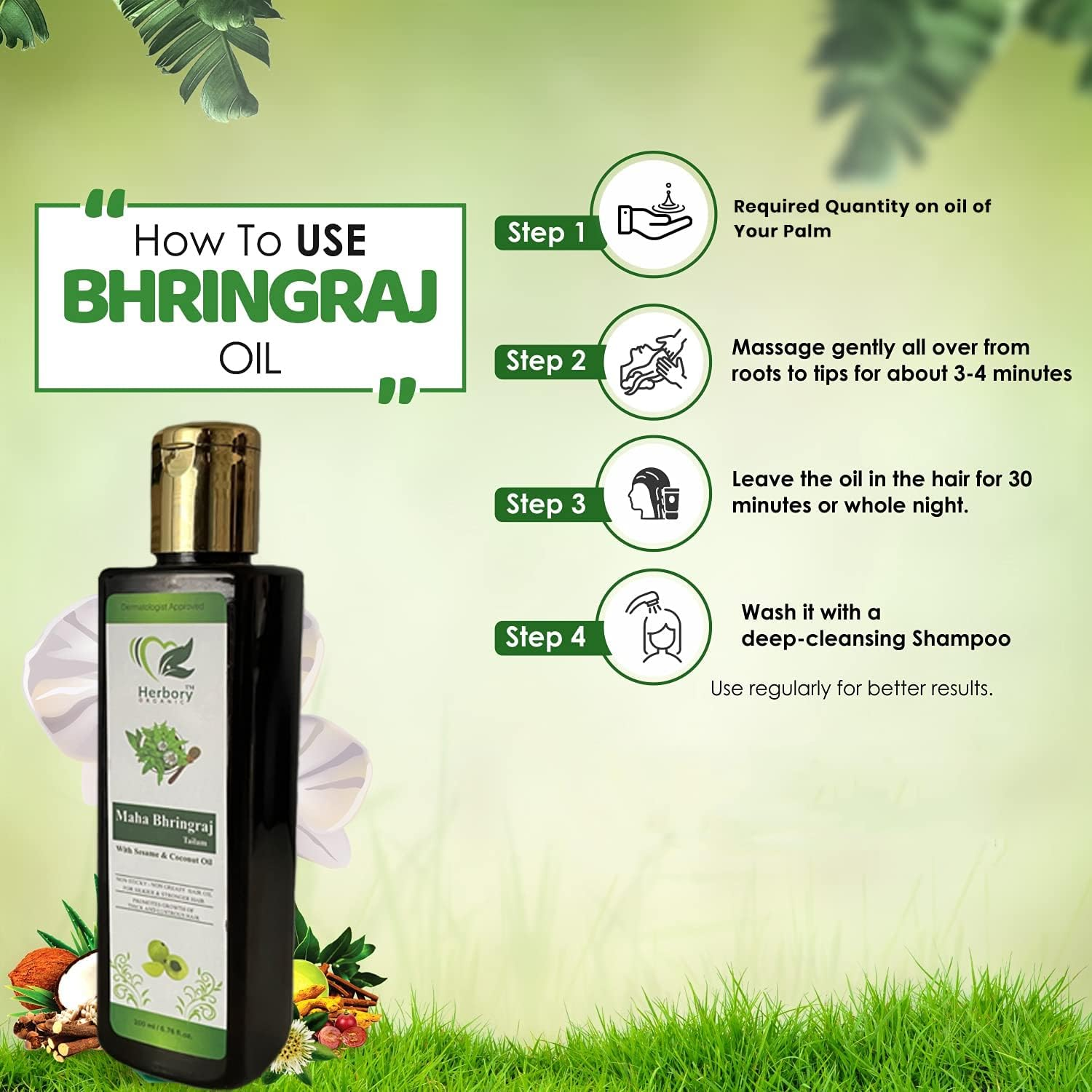 Herbory Mahabhringraj Tailam Anti-Dandruff Hair Oil for Unisex - 200Ml image number 2