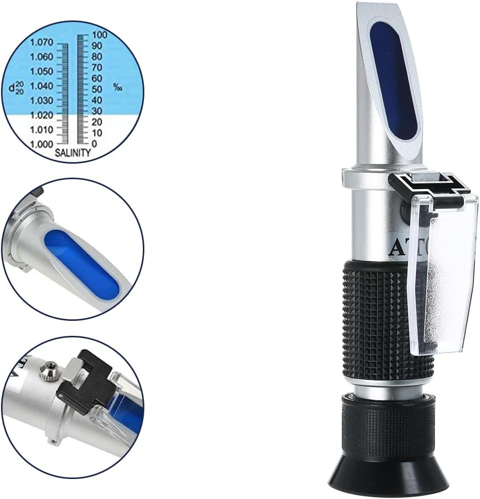 Salinity Refractometer for Seawater and Marine Fishkeeping Aquarium, Saltwater Tester Hydrometer, Dual Sacle 0-100Ppt & 1.000-1.070 Specific Gravity with ATC Automatic Temperature Compensation image number 5