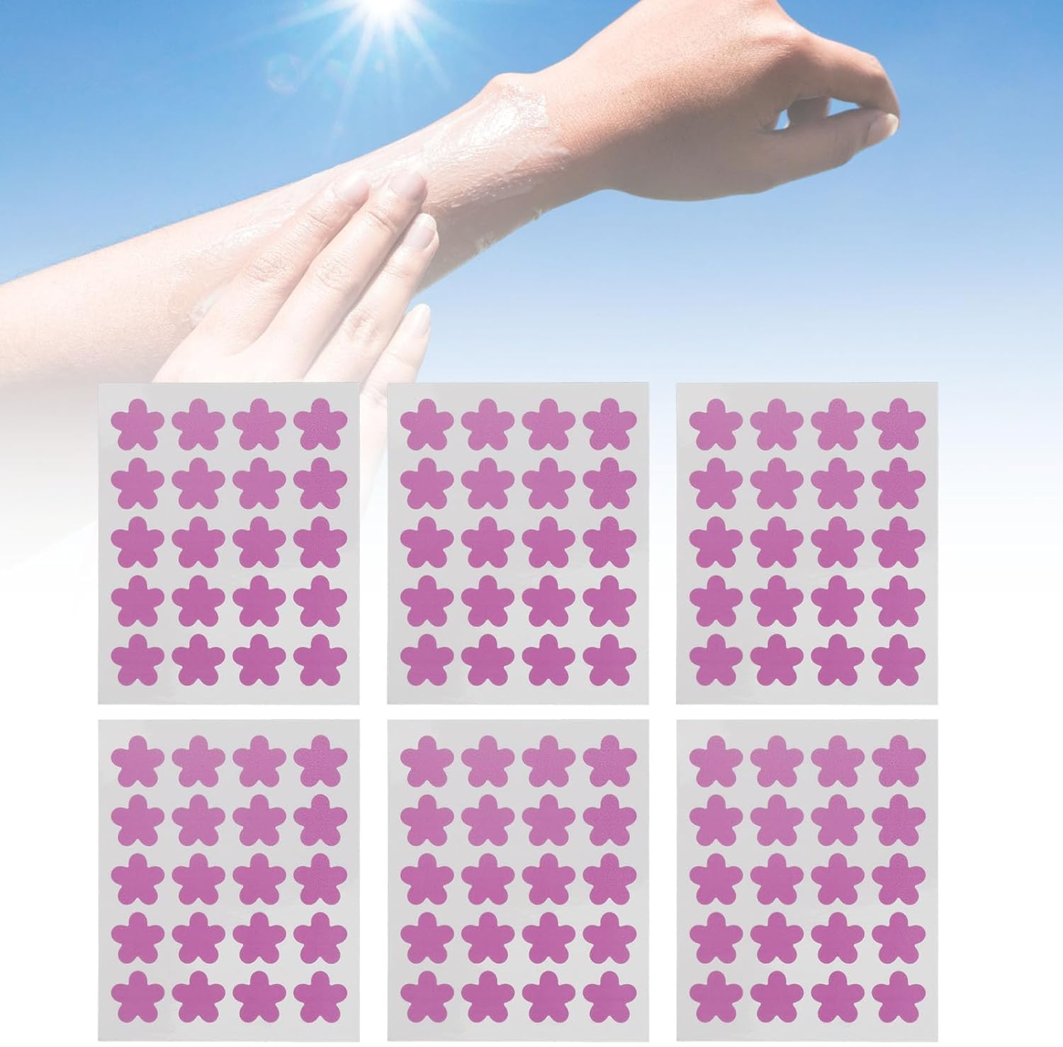 UV Detection Stickers for Sunscreen, Reusable Flower Shaped Sunblock Patches with UV Reapply Reminder, 120PCS Sunscreen Patches, Reusuable Sunblock Patches image number 5