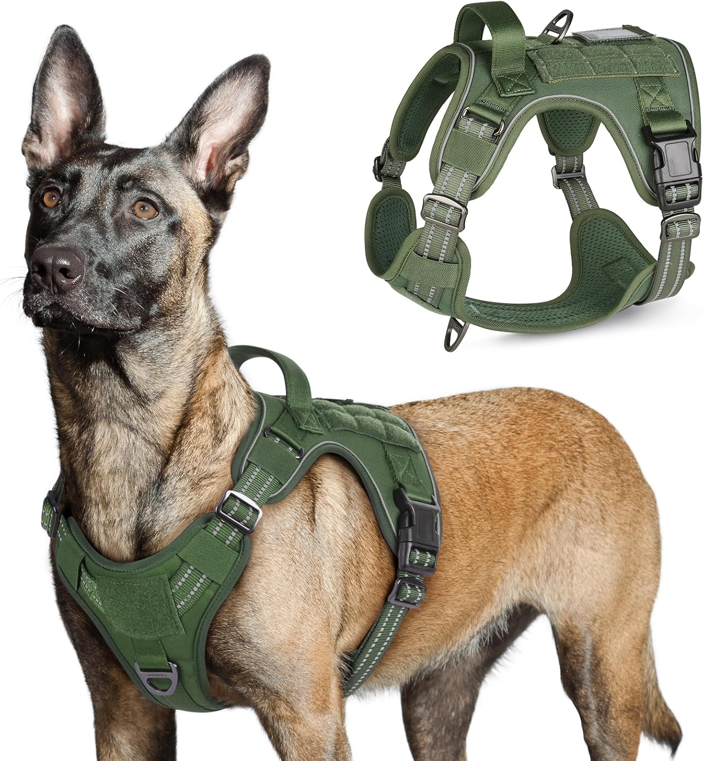 Rabbitgoo Tactical Dog Harness No Pull for Large Dogs, Military Dog Vest with Handle & Molle, Easy Control Service Dog Harness for Dogs Training Walking, Adjustable Reflective Pet Harness, Black, L