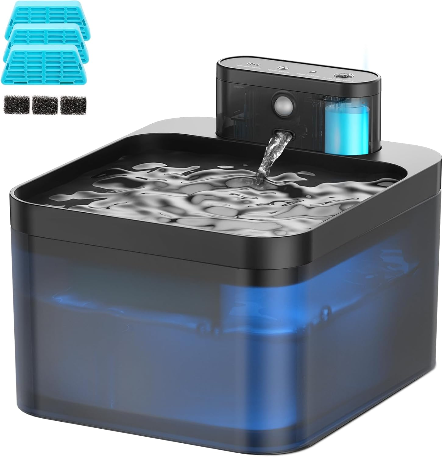 Wireless Cat Fountain, 2.2 L Drinking Fountain for Cats, Cat Drinking Fountain, Super Quiet Pump with LED and Activated Carbon Filter (3 Replacement Filters + 3 Sponges) image number 3