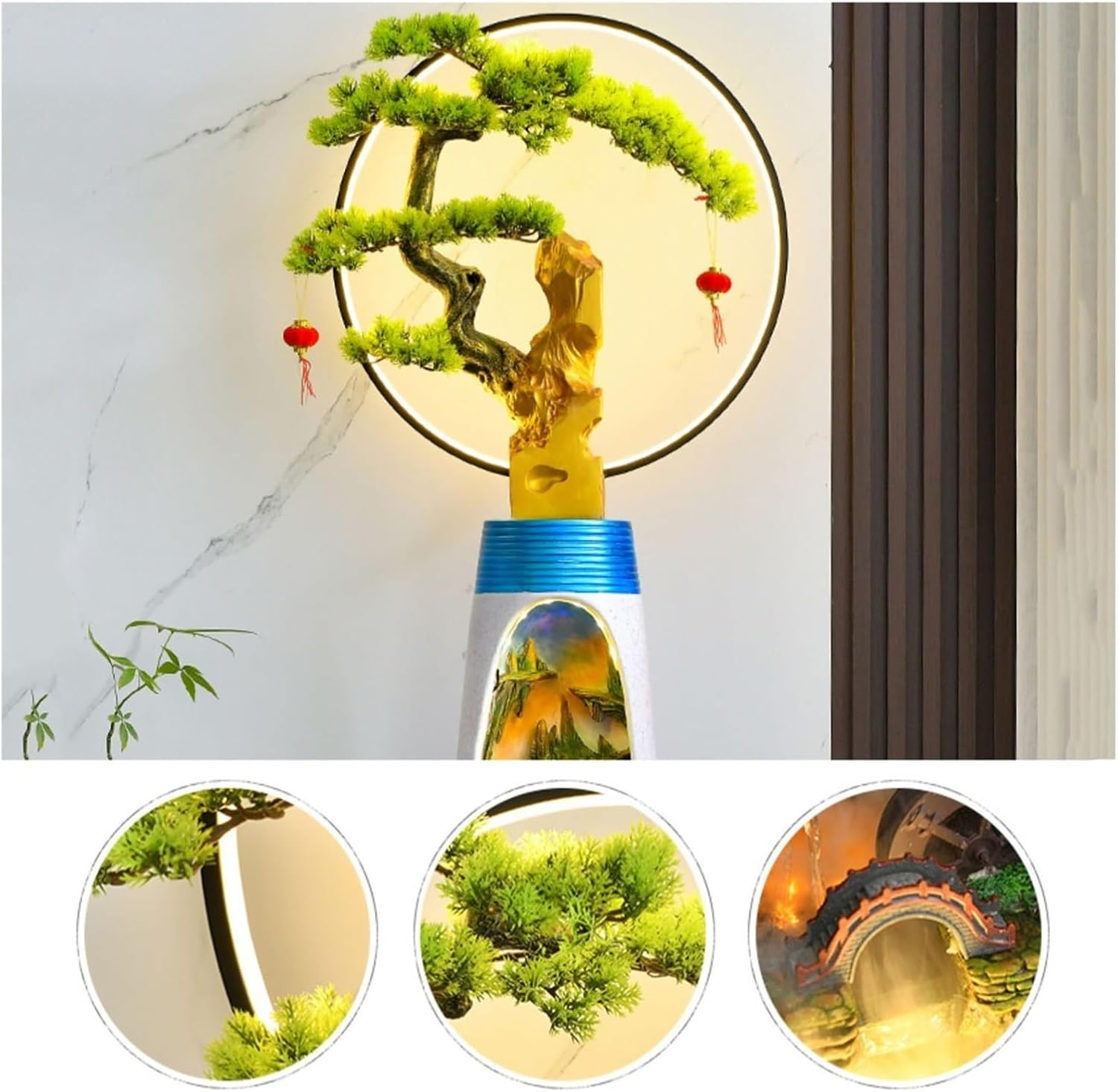 Outdoor Fountain Ase Shape Floor Standing Fountain with LED Light and Humidifier, Balcony Patio Garden Decoration, Housewarming or Opening Gifts(Medium)