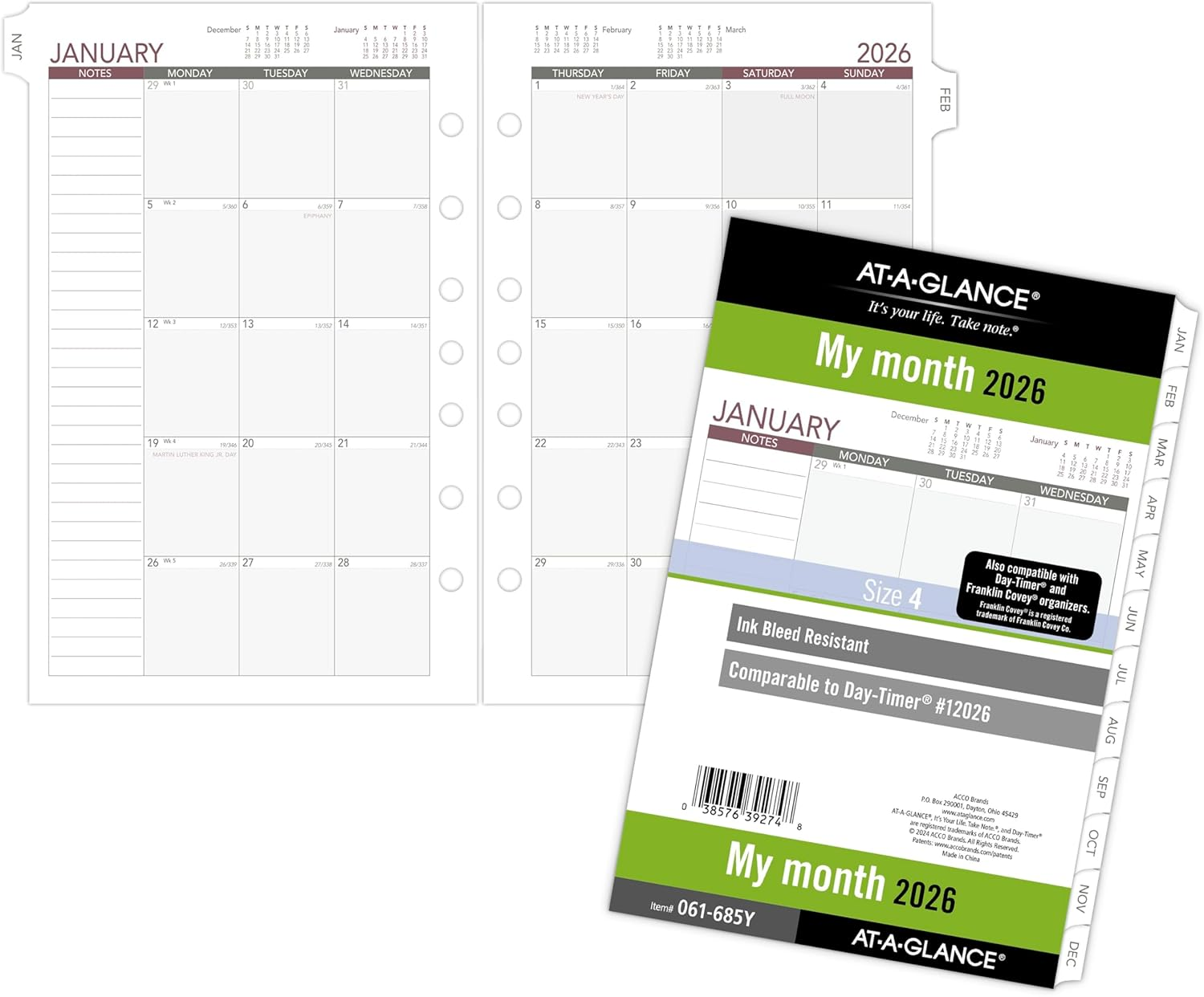 AT-A-GLANCE 2026 Planner Refill, Monthly, 5-1/2" X 8-1/2", Desk Size 4, Loose-Leaf, Unruled Blocks (061-685Y-26) image number 1