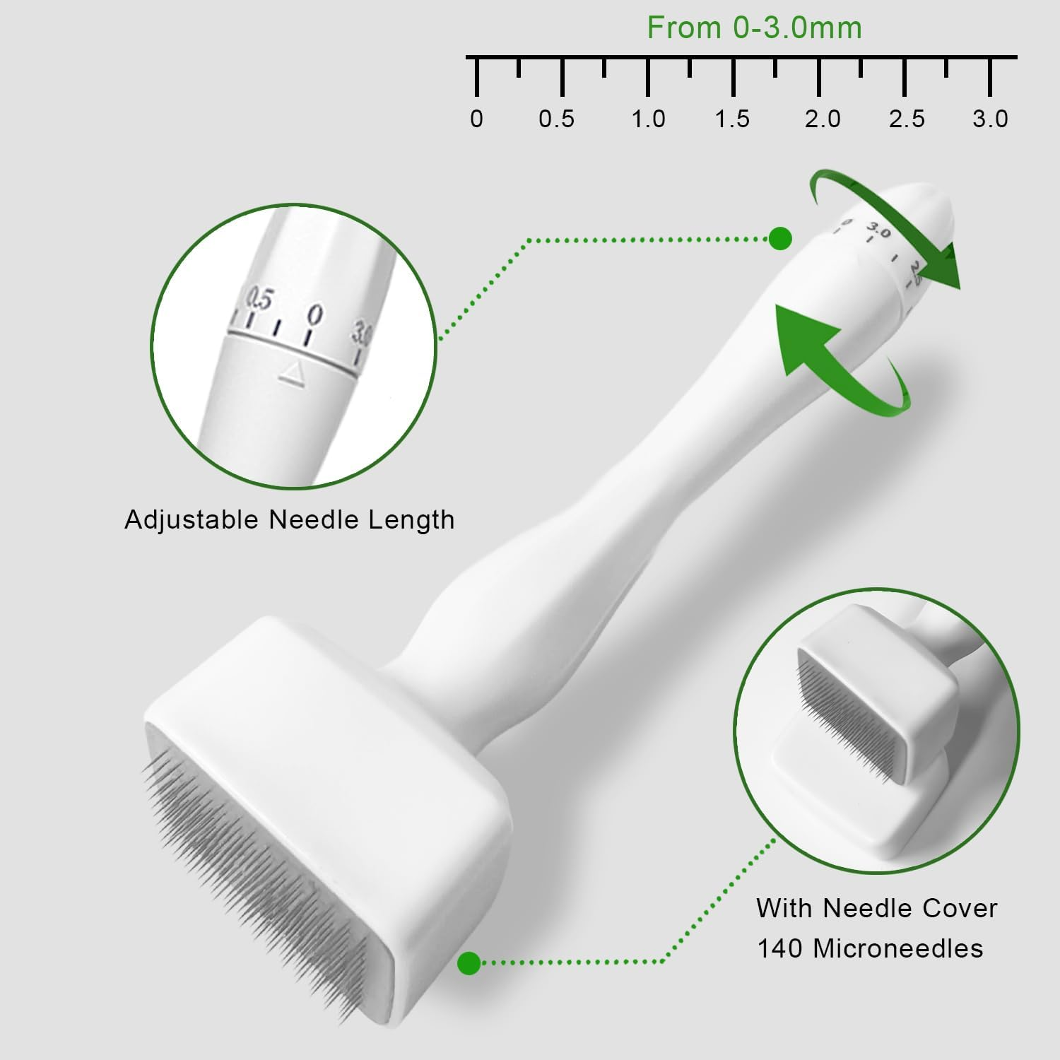 Simofuze Derma Stamp, Professional Derma Roller, 0-3Mm Adjustable Microneedling, 140 Needles Dermastamp, for Hair and Beard Growth, Improve Skin Condition, for Women and Men