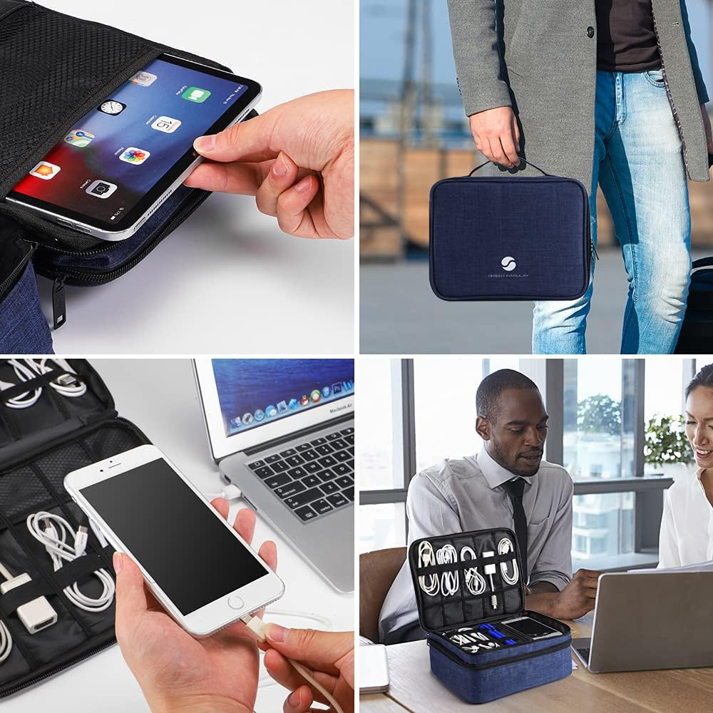 ORIENT FAMULAY Travel Electronics Organizer, Waterproof Cable Organizer Bag for Electronic Accessories Double Layer Large Shockproof Cable Storage Bag for Cord, Power Bank, Tablet(Up to Ipad 11 Inch) image number 1