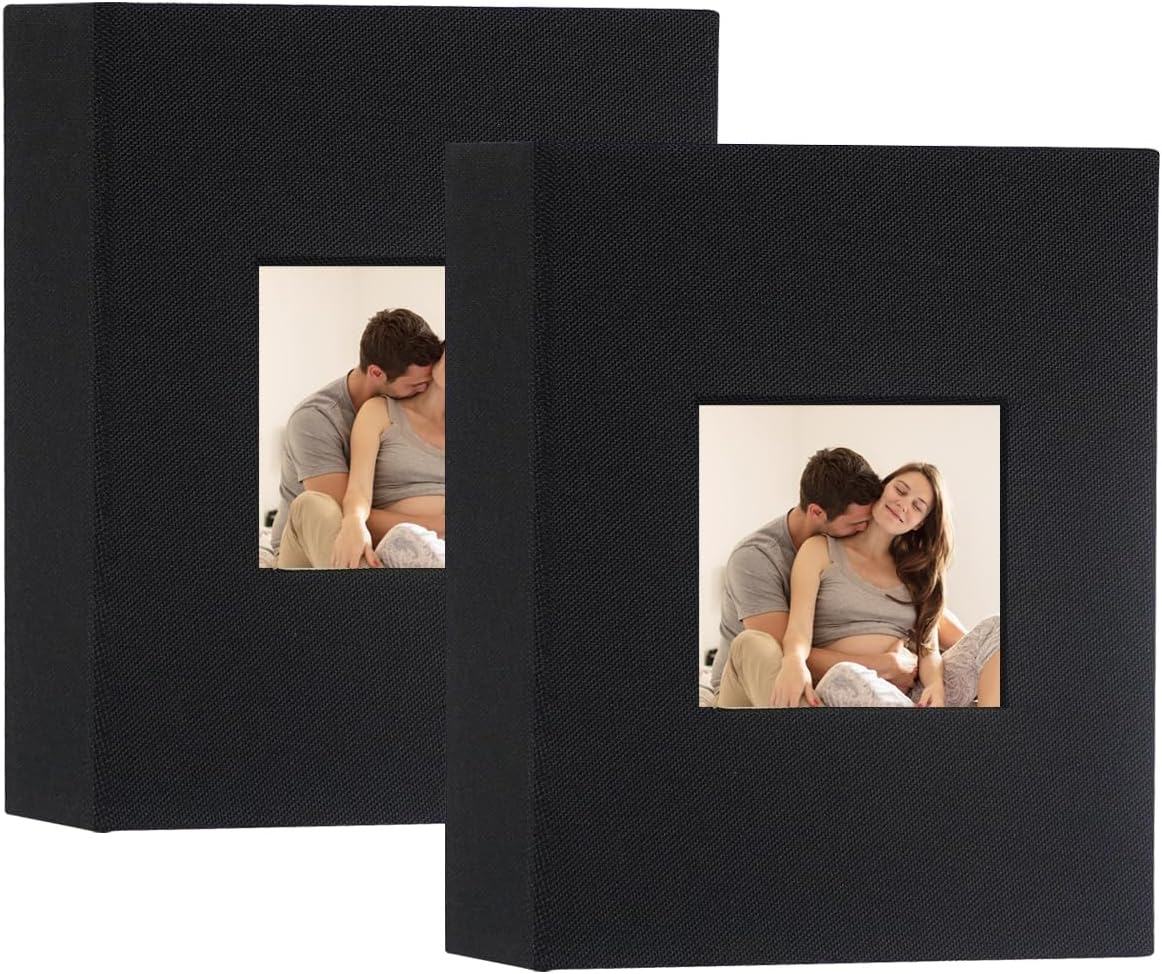 Miaikoe Small Photo Album 6X4 50 Pockets 2 Packs, Slip in Top Loading Linen Album Book Holds 100 Vertical 10X15Cm Photos for Family Wedding Baby(Beige)