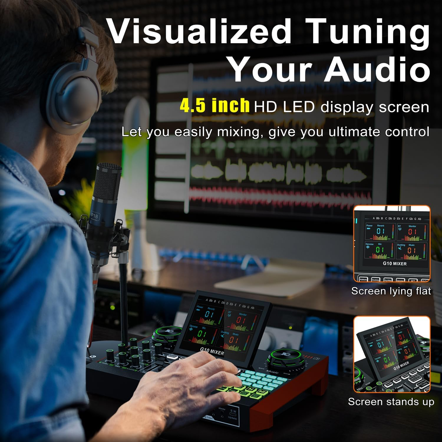 Audio Interface with Mixer and Sound Card, Tenlamp G10 USB Sound Mixer with Voice Changer Soundboard, Studio Portable All-In-One XLR Mixer for Phong PC Live Streaming Podcast Gaming Recording