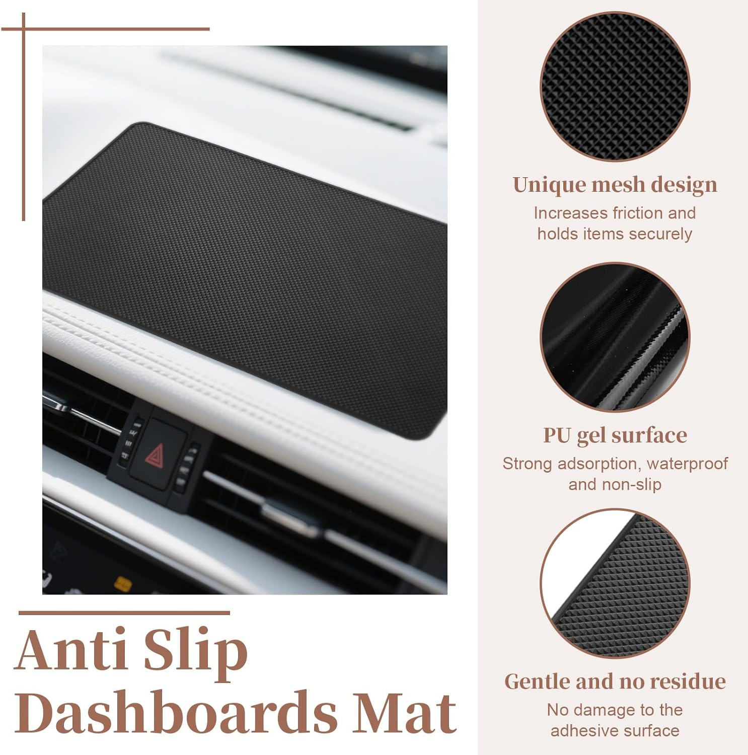 Dash Mat for Car, anti Slip Dashboards Mat, 10.8" X 6.4" Dashboard Sticky Pads, Car Dash Non Slip Mat, Dashboard Accessories for Cell Phone, Sunglasses, Keys Electronic Devices