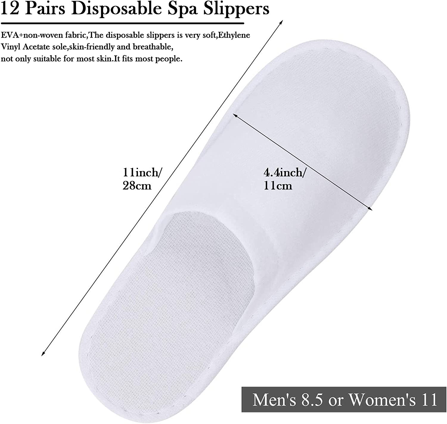 12 Pairs Disposable Spa Slippers Non-Slip Unise for Hotel Home White image number 5