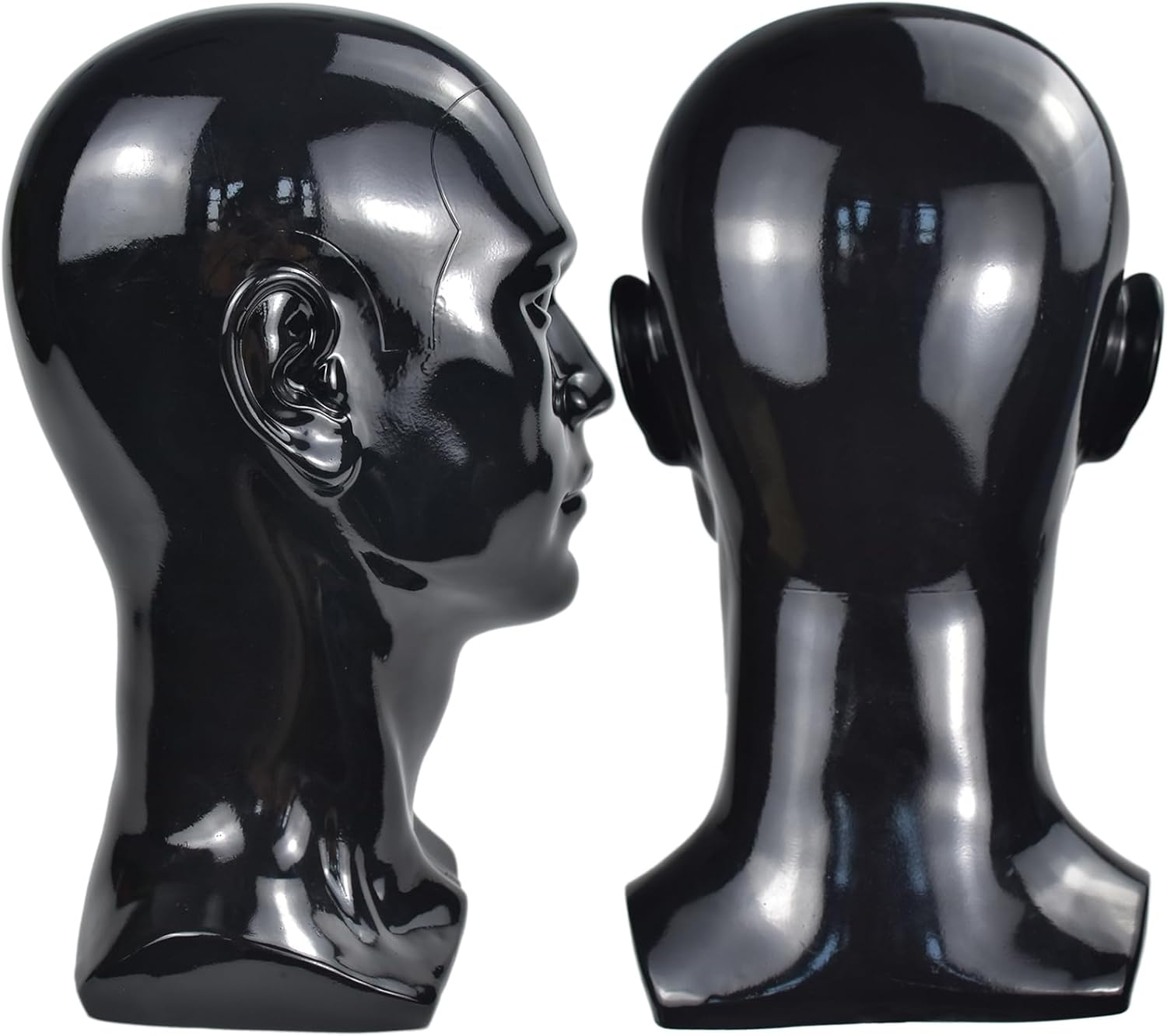 Male Mannequin Head Black Glossy Professional Mannequin Head for Display Hats,Wigs,Glassess,Game Console,Headphone,Mask