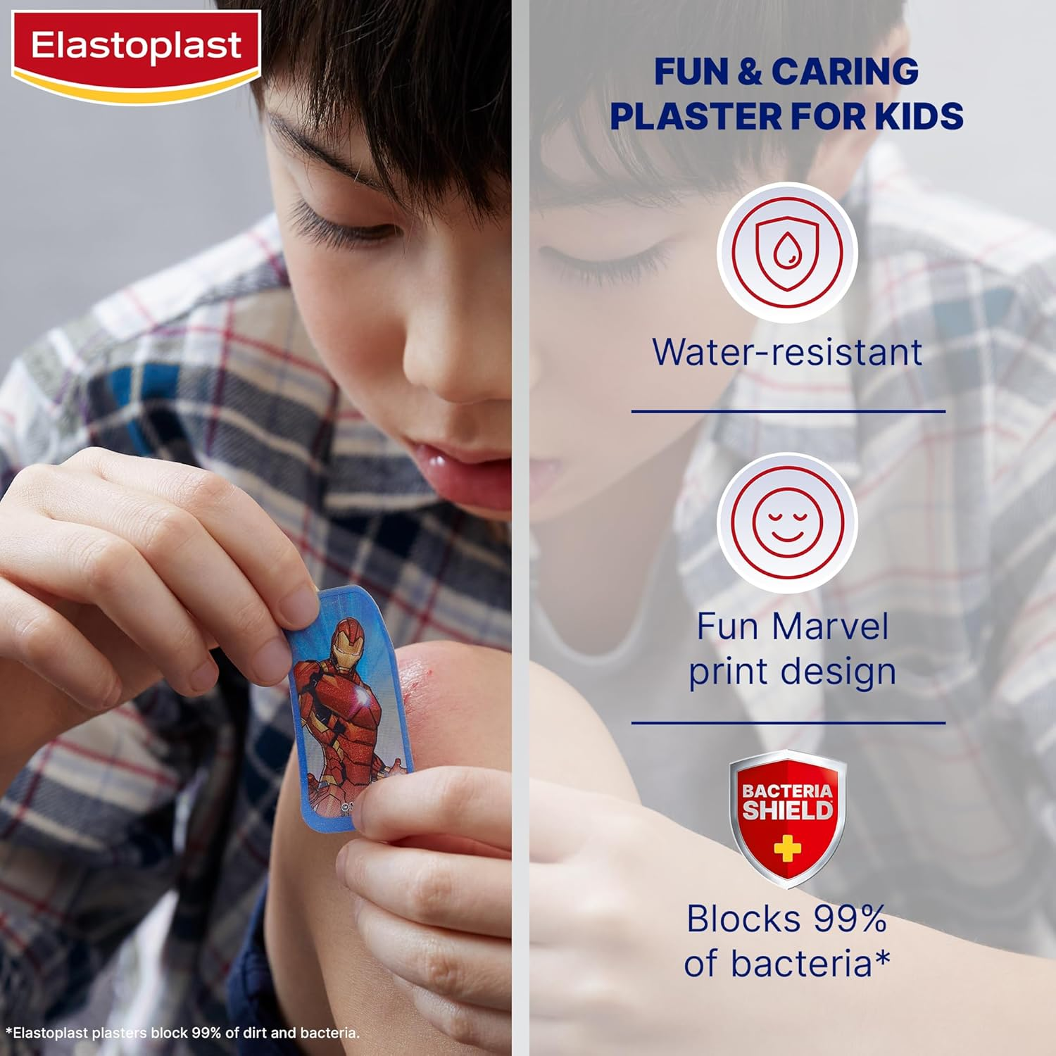 Elastoplast Kids Marvel Plasters (20 Pack) | Superhero Character Designs | Assorted Sizes | Safe for Children'S Sensitive Skin | Water-Resistant Material | Easy Removal | Protects Cuts from Infection image number 1