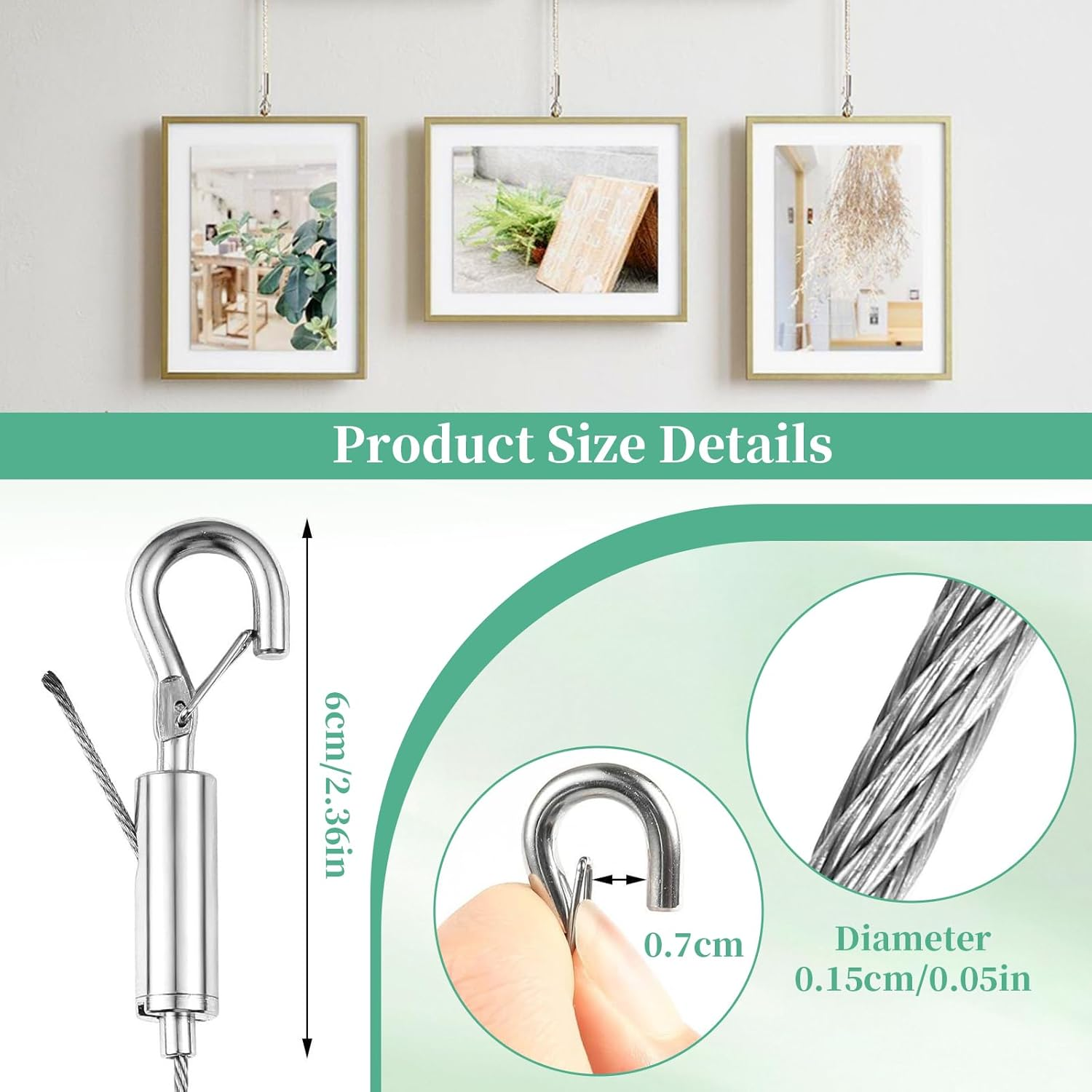 4 PCS Adjustable Picture Hanging Wire, Heavy Duty Stainless Steel Wire Rope Kit for Mirror Frames, Light Lamps, Billboards, Flowerpot &ndash; Durable Hanging Hardware for Home & Office (1.5Mmx2M)