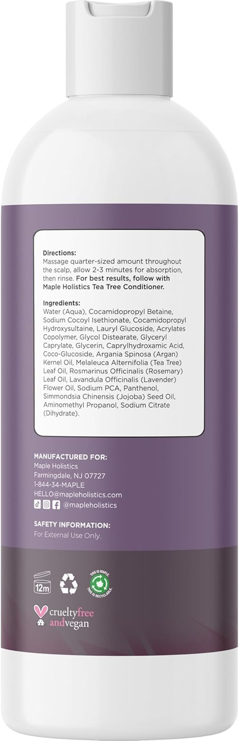 Maple Holistics Tea Tree Oil Shampoo - Pure and Natural for Women and Men - anti Dandruff Haircare - Safe for Color Treated Hair - Usa Made By image number 6