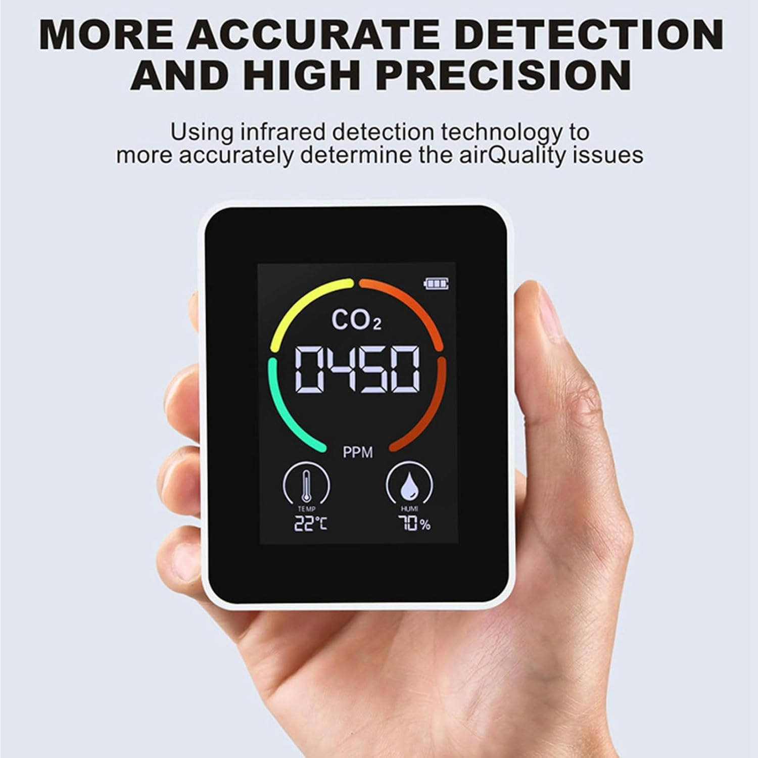 CO2 Detector with TVOC Sensor, Air Quality Monitor, Temperature Humidity Tester,Portable Digital Carbon Dioxide Meter, USB Rechargeable,Indoor Air Quality for Home Office image number 2