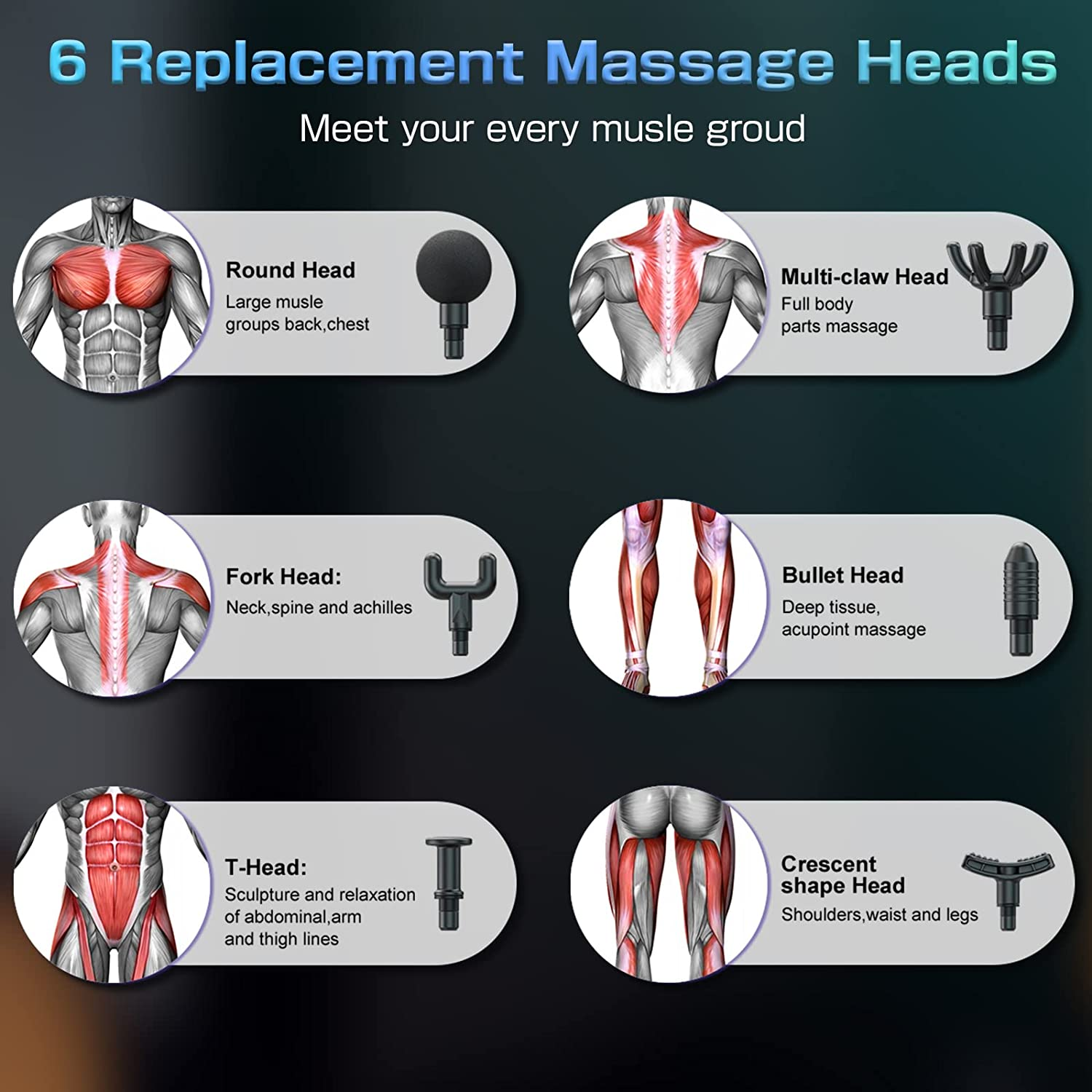 Massage Gun, Deep Tissue Massager Electric Handheld Massagers with 6 Heads 99 Adjustable Speeds Hand Massager with LCD Display Screen Rechargeable for Muscle Pain Relief Recovery image number 3