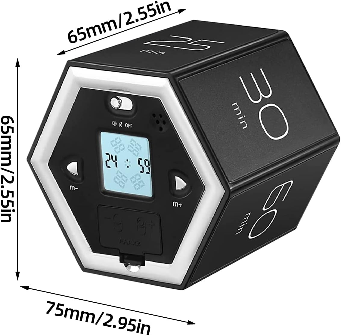 Pomodoro Timer, Hexagonal LED Display Flip Timing Multifunctional Studying Timer, ABS Housing Adjustable Sound Mute Flip Timer for Kitchen (Black) - White image number 7