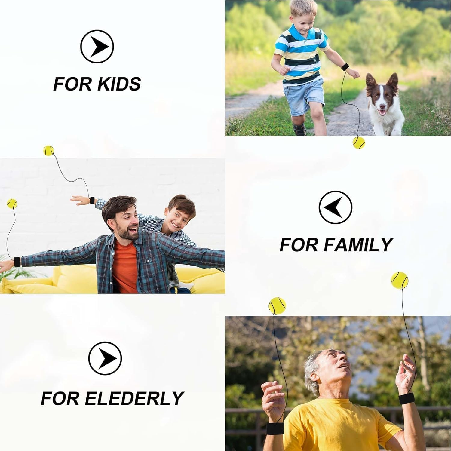 4-Piece Wrist Rebound Ball Set - 2-Inch Rubber Sports Ball for Basketball, Baseball, Football - Wrist Exercise or Play image number 1