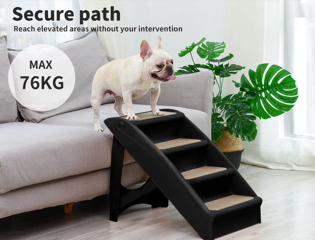 Pawz Indoor Foldable Dog Steps for Bed Couch Sofa Car Black, Pet Stairs for Small to Medium Dogs & Cats 76Kg Load, Dog Ramp Step for SUV Car, Dog Ladder 50Cm Height image number 3