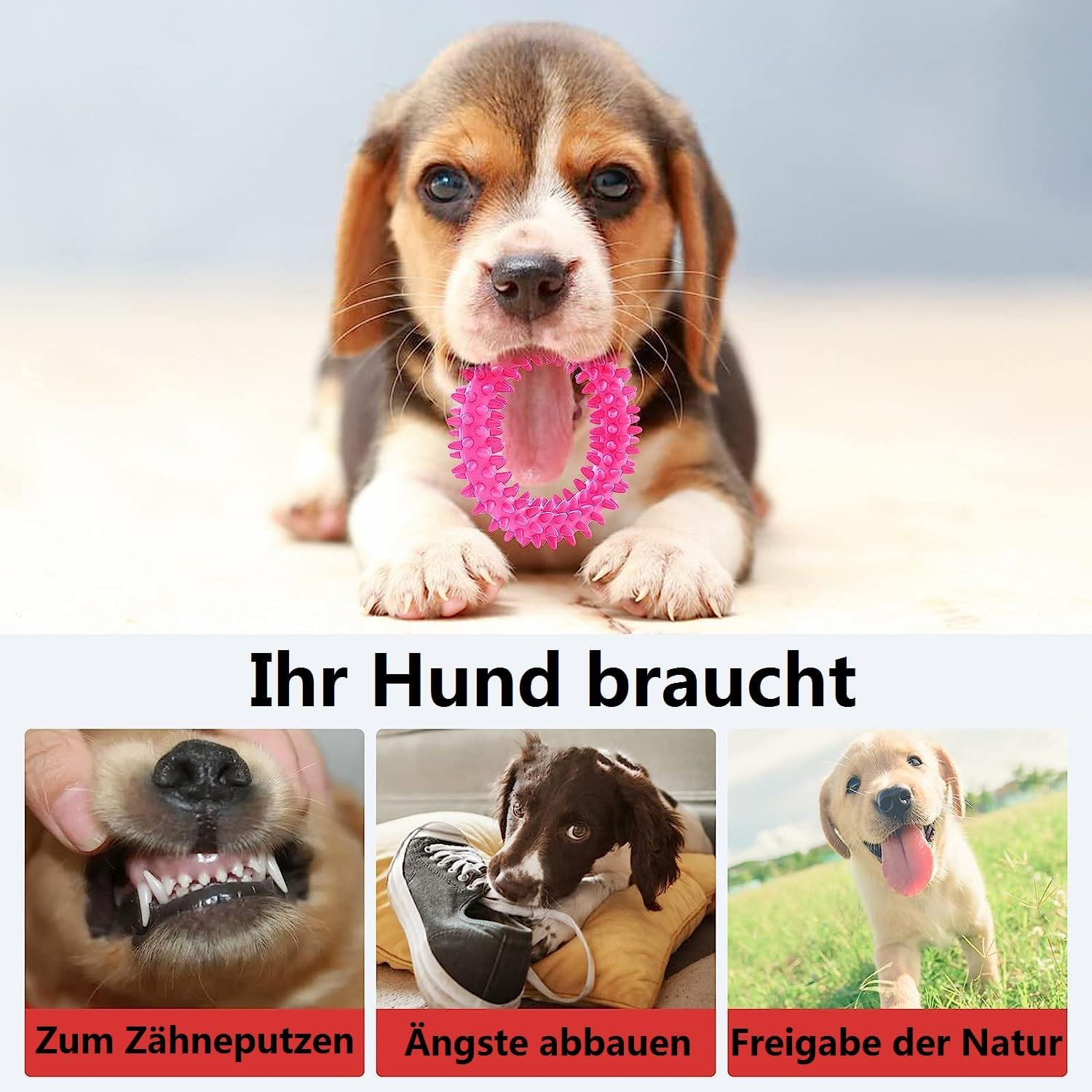 KOMUNJ 3 Pieces 360&deg; Clean Pet Teeth and Soothing Itching Small Dogs Puppy Toy Ring Rubber Dog Chew Toy Oral Health Puppy Interactive