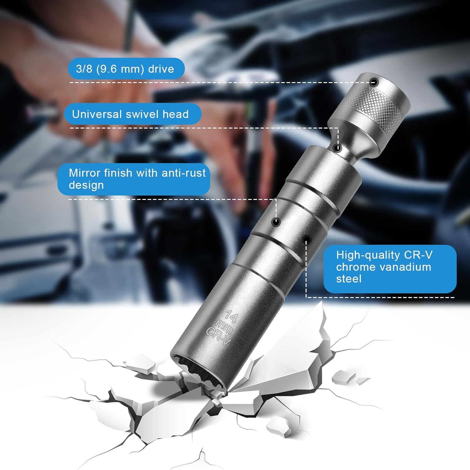 2PCS Spark Plug Socket 16Mm and 14Mm, Magnetic Universal Spark Plug Socket with Long Handle, 360&deg; Swivel Rotating 3/8" Drive Spark Plug Wrench Tools for Removal Repair Motorcycles, Cars image number 2