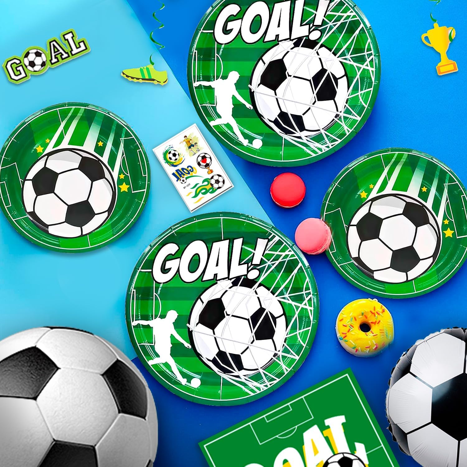 Soccer Birthday Party Supplies for 16 Guests, Soccer Party Decorations with Banner, Balloons, Tablecloth, Plates, Cups, Napkins, Whistle, Keychain, Boys Sports Theme Birthday Decor