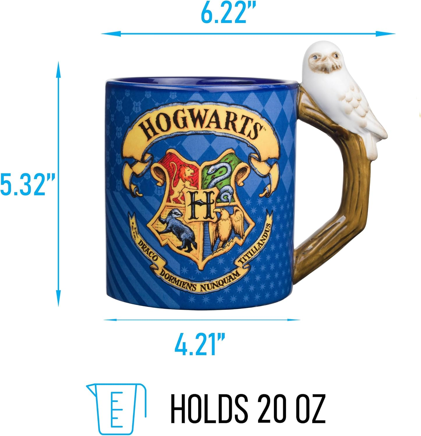 Silver Buffalo Harry Potter Hogwarts House Crest Sculpted Owl Handle Coffee Ceramic Mug, 1 Count (Pack of 1), Blue image number 5