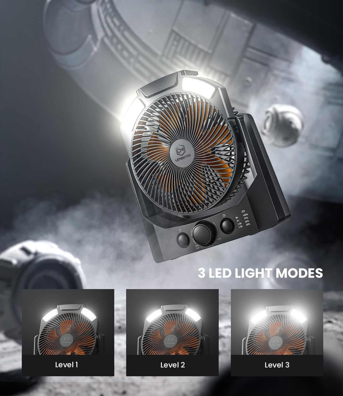 Camping Fan with LED Lantern, 8 Inch D-Cell Battery Operated Desk Fan with Timer, High Velocity Stepless Speed Control, Quiet,Sos Light, 180&deg; Rotation USB Fan for Outdoor, Hurricane, Emergency image number 1