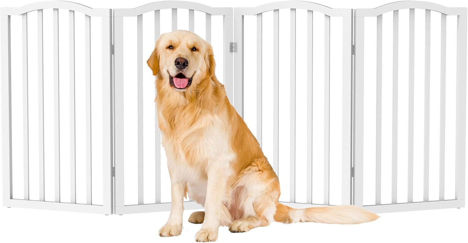 Indoor Pet Gate - 4-Panel Folding Dog Gate for Stairs or Doorways - 73X24-Inch Freestanding Pet Fence for Cats and Dogs by PETMAKER (White) image number 3
