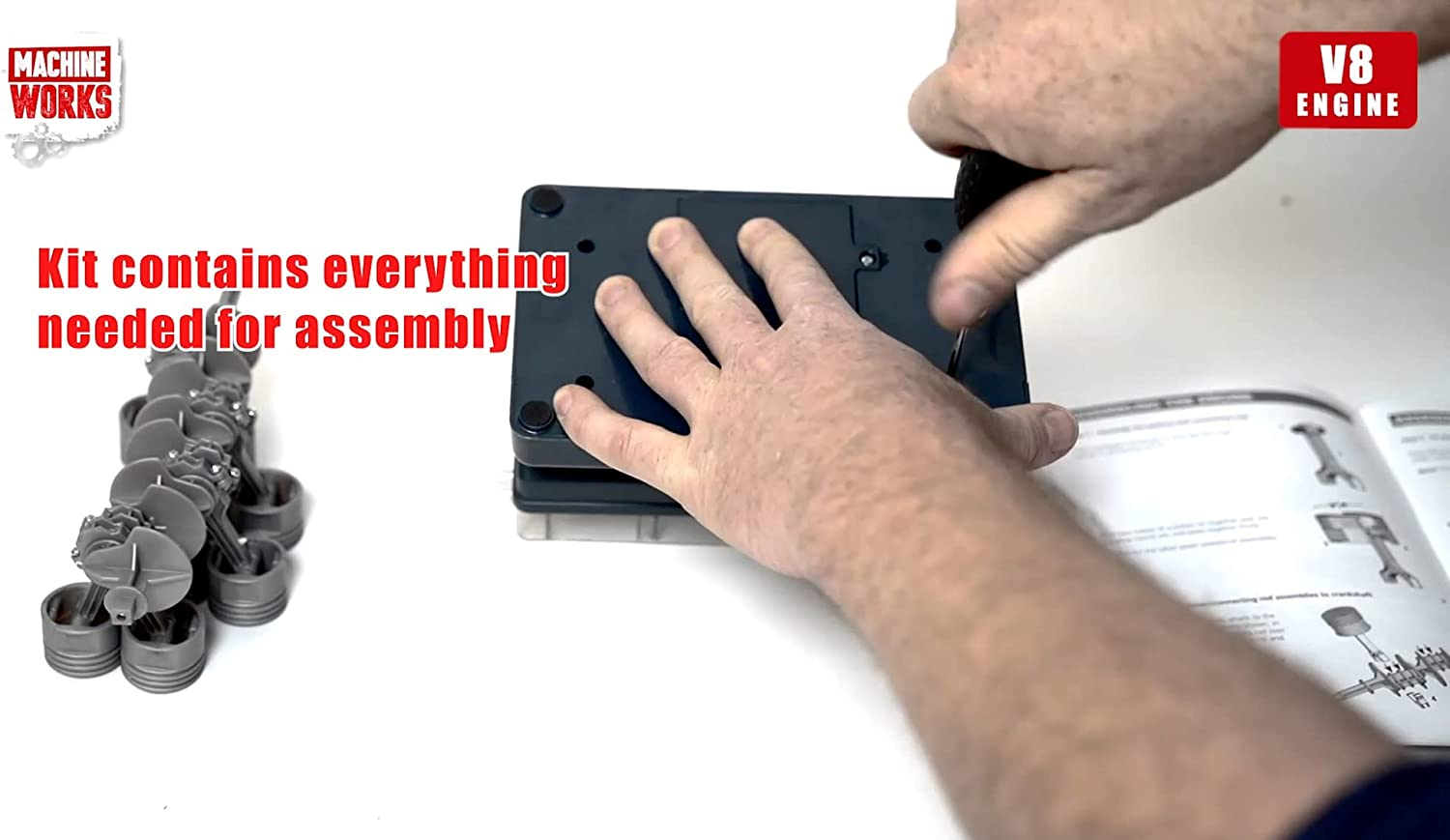 Machine Works V8 Engine Model Kit Build Your Own Motorized Engine with Moving Parts & Sound, STEM Educational Toy for Kids Age 10+ image number 2