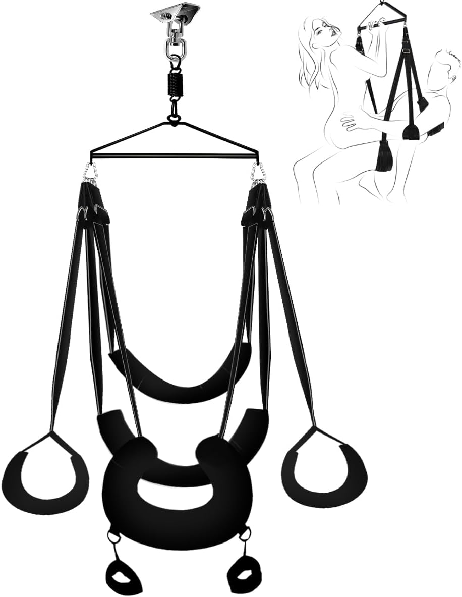 Sex Swing 360 Degree for Adults Couple Sex Toys Furniture Chair with Comfortable Pillow BDSM Restraining Bondage Set Strong Adjustable Straps for Men and Women Multi-Red
